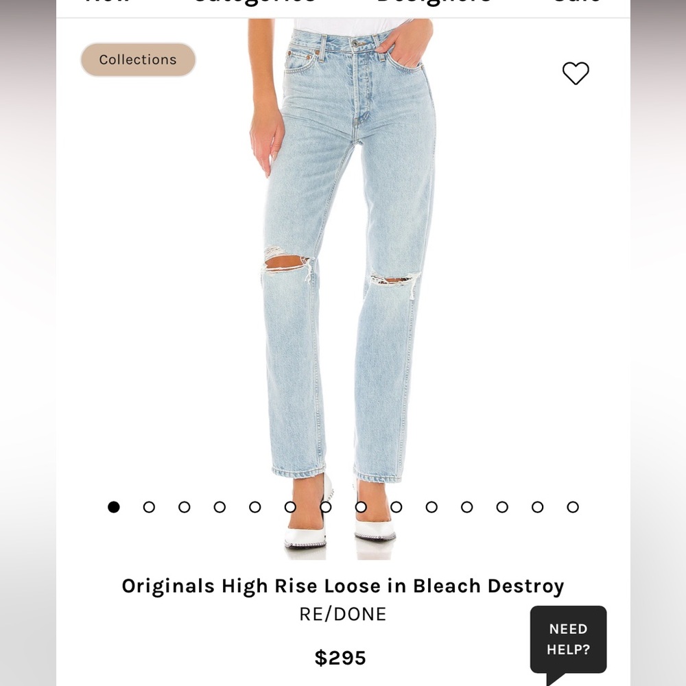 RE/DONE denim Originals High Rise Loose in Bleach Destroy size 25